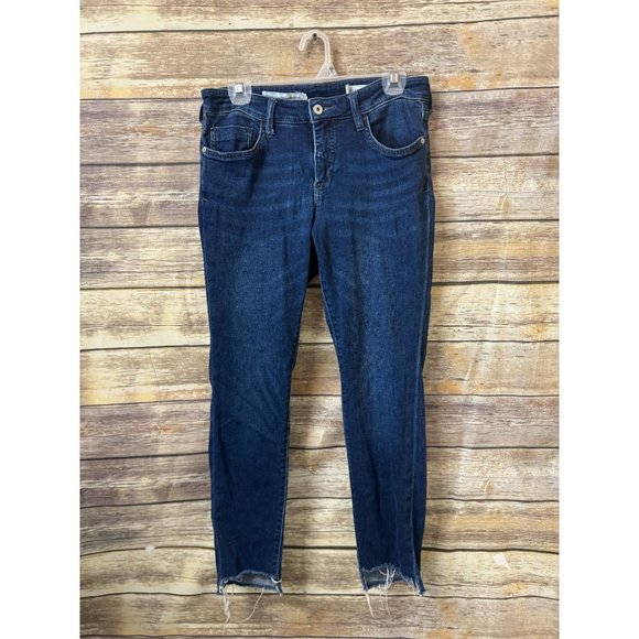 Pilcro Jeans Mid-Rise Skinny size 30 Shark Bite Raw Hem Ankle Dark Stretch Anthr - Picture 2 of 5